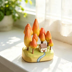 Figurine forêt d'automne bois sculpté à la main, ornement bureau paysage miniature