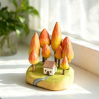 Figurine forêt d'automne bois sculpté à la main, ornement bureau paysage miniature