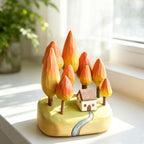Figurine forêt d'automne bois sculpté à la main, ornement bureau paysage miniature