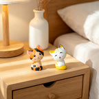 Chat en bois sculpté à la main couple chaton ornement de bureau calicot jaune-blanc