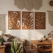 Art mural bohème en bois 3 pièces, panneaux muraux Monstera, décoration tropicale