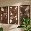 Lot de 3 décorations murales en bois Mid-Century, art mural abstrait géométrique triptyque, décoration murale en contreplaqué, grande taille