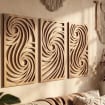Abstrait Vagues Art Mural Triptyque 3 Panneaux en Bois Moderne